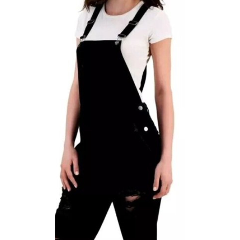 Tinseltown Women's Rigid Ripped Overalls XS Black NWT